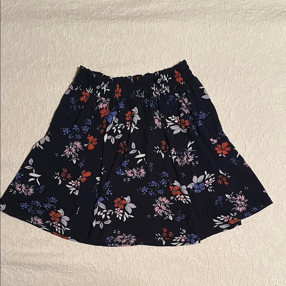 Blue and Black Smocked Skater Mini Skirt